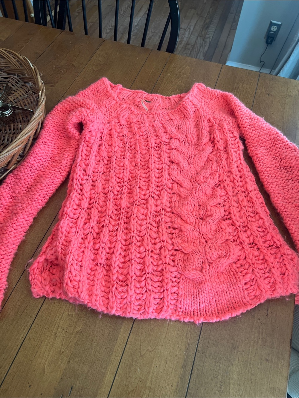 Free People Chunky Cable Knit Sweater - Coral